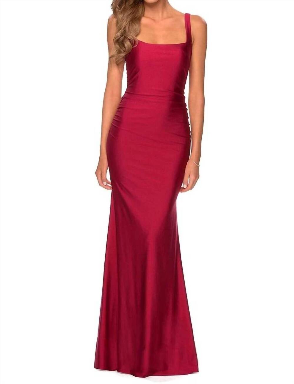 NEW LA FEMME sleeveless square neckline maxi dress in burgundy